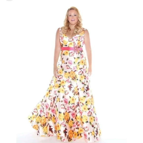 Mac Duggal sz 22 floral prom dress pink and yellow new with tags special occasio - Picture 1 of 10